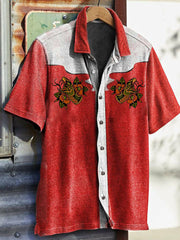 Camisa de manga corta con estampado vintage estilo western para hombre