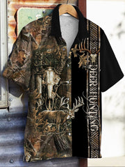 Men's Western Style Deer Hunter Print Short Sleeve Shirt