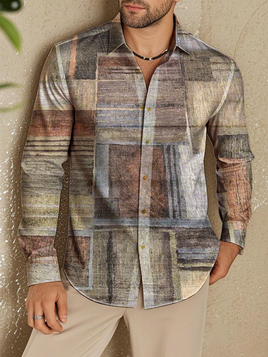 Men's Vintage Floral Art Print Long Sleeve Shirt