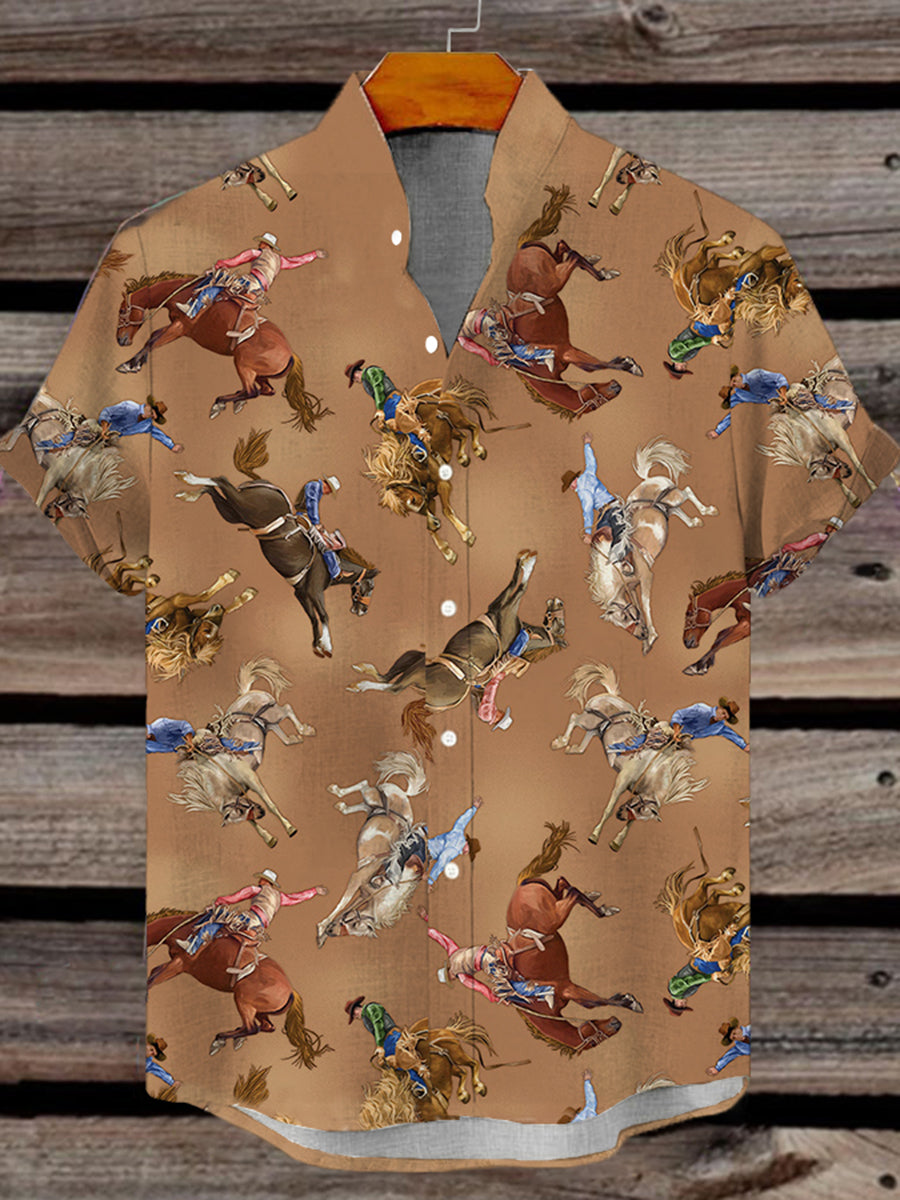 Men's Western Denim Print Short Sleeve Shirt