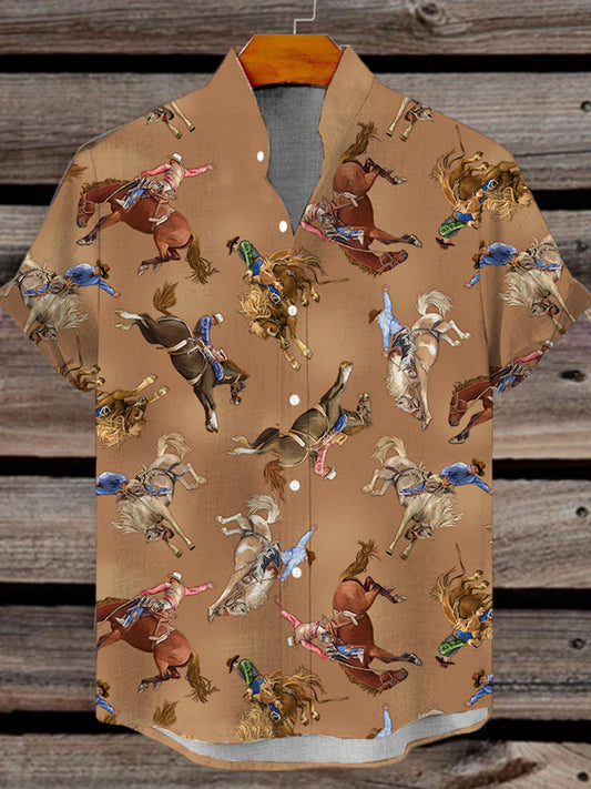 Men's Western Denim Print Short Sleeve Shirt