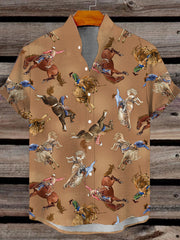 Men's Western Denim Print Short Sleeve Shirt