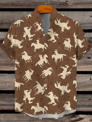Men's Western Denim Print Short Sleeve Shirt