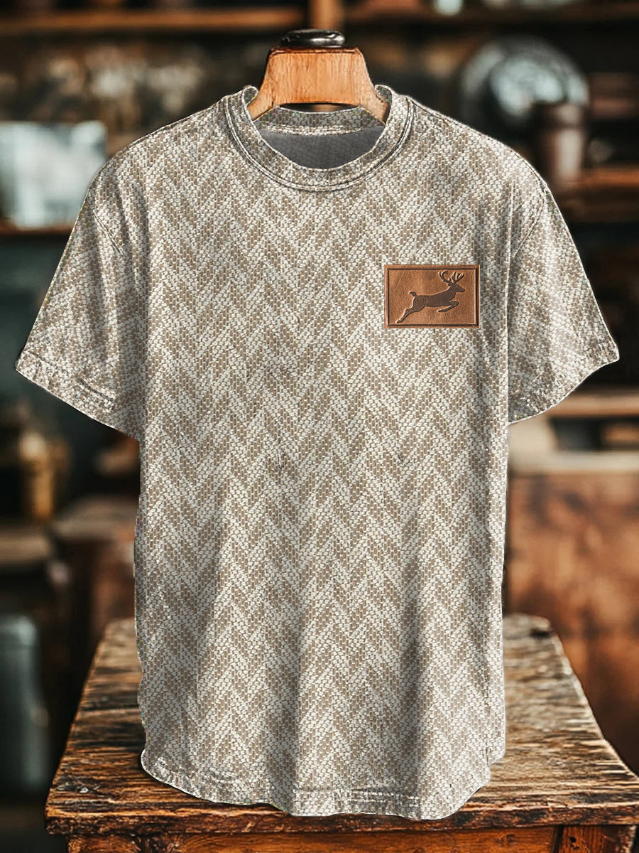 Camiseta vintage con estampado de ciervo y espiga para hombre