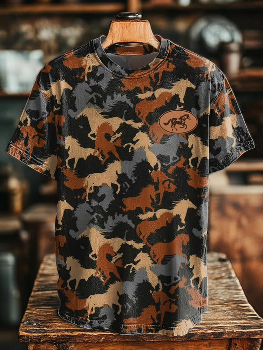 Men's Retro Western Horse Print T-Shirt