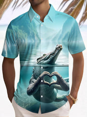 Men's Funny Animal Crocodile Short Sleeve Summer Hawaiian Shirt