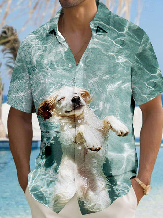 Men's Funny Dog Short Sleeve Summer Hawaiian Shirt