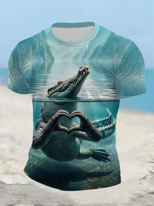 Men's Funny Animal Crocodile Short Sleeve Summer  T-Shirt