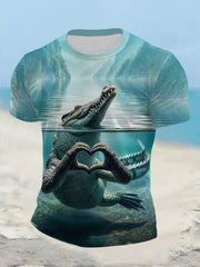 Men's Funny Animal Crocodile Short Sleeve Summer  T-Shirt