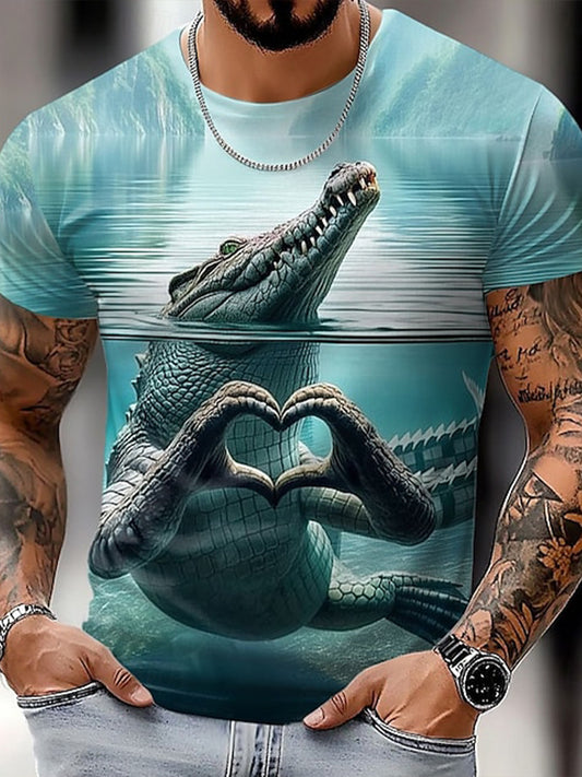 Men's Funny Animal Crocodile Short Sleeve Summer  T-Shirt