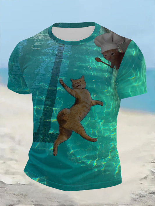 Men's Funny Animal Cat Short Sleeve Summer T-Shirt