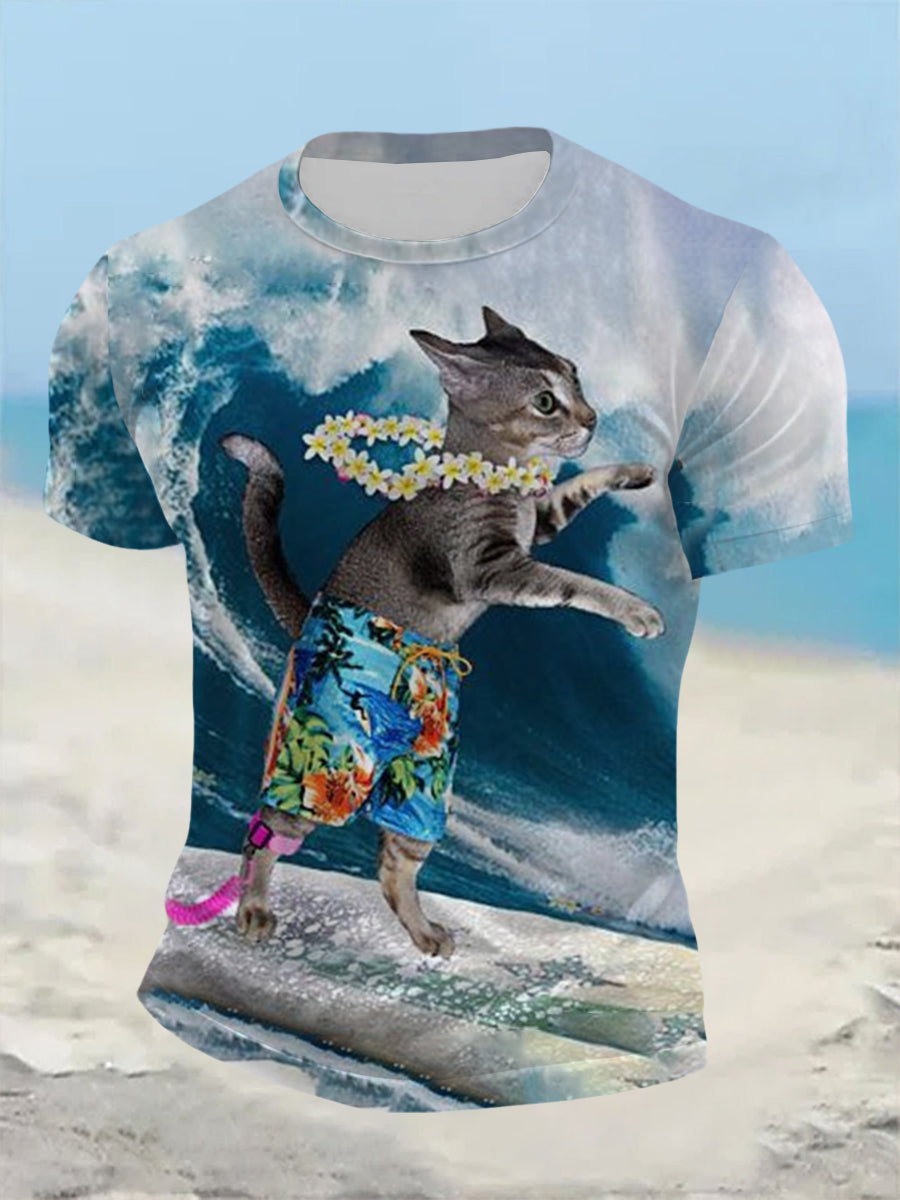 Men's Funny Animal Cat Short Sleeve Summer T-Shirt