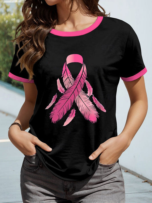 Women's Breast Cancer Pink Ribbon Feather T-Shirts