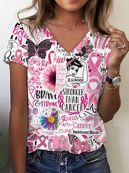 Women's Breast Cancer Awareness Print T-Shirt