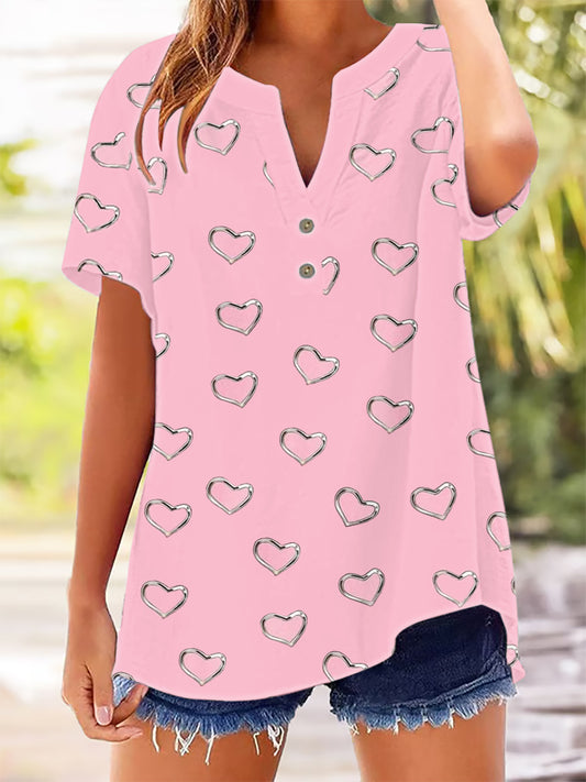 Women's Breast Cancer Awareness Heart Print Shirt