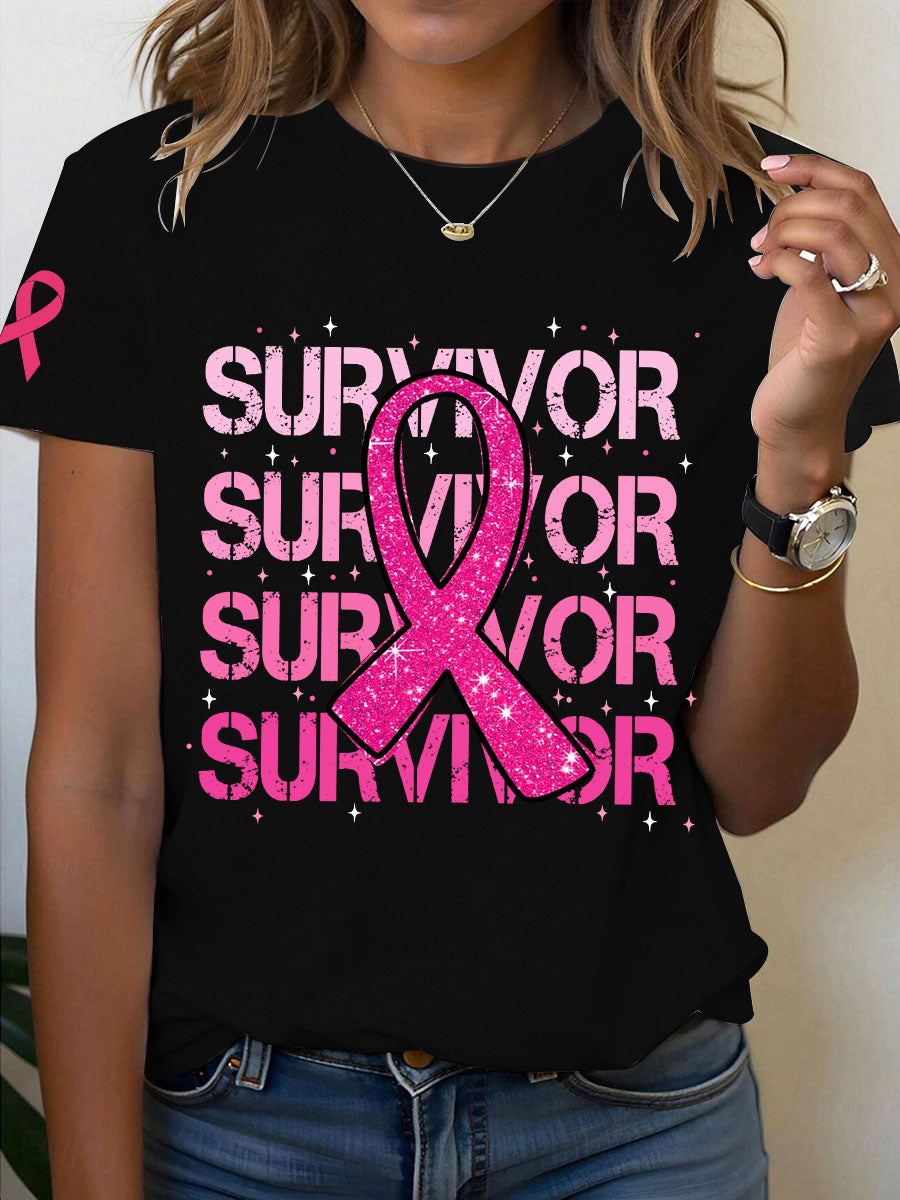 Women's Breast Cancer Awareness SURVIVOR Print T-Shirt