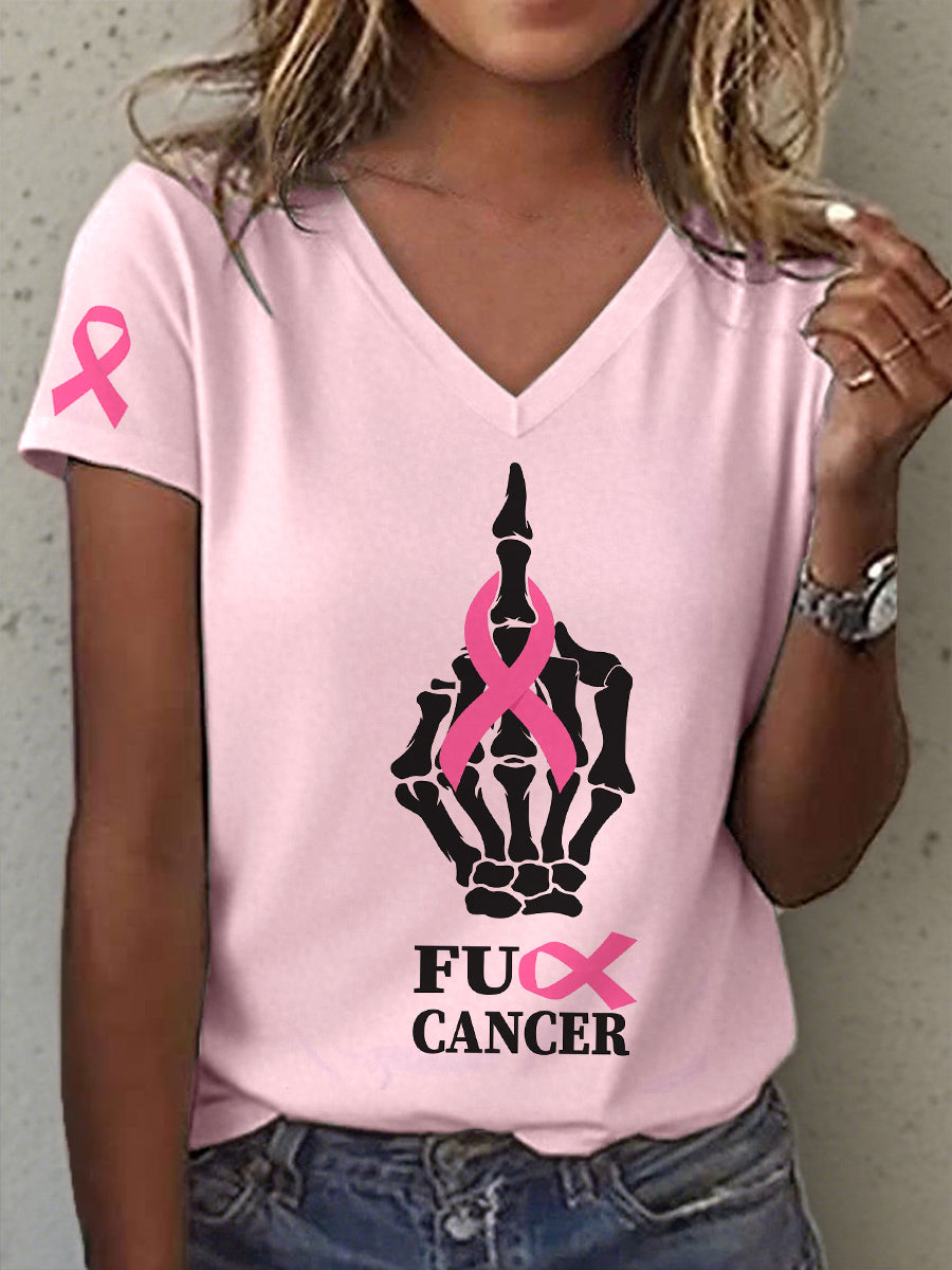 Women's Breast Cancer Awareness Print V-Neck T-Shirt