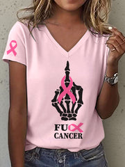 Women's Breast Cancer Awareness Print V-Neck T-Shirt