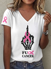 Women's Breast Cancer Awareness Print V-Neck T-Shirt