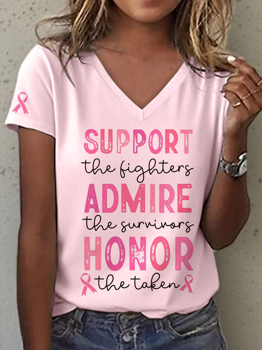 Women's Breast Cancer Awareness Print V-Neck T-Shirt