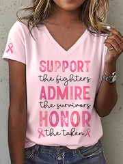 Women's Breast Cancer Awareness Print V-Neck T-Shirt