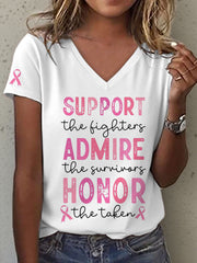 Women's Breast Cancer Awareness Print V-Neck T-Shirt