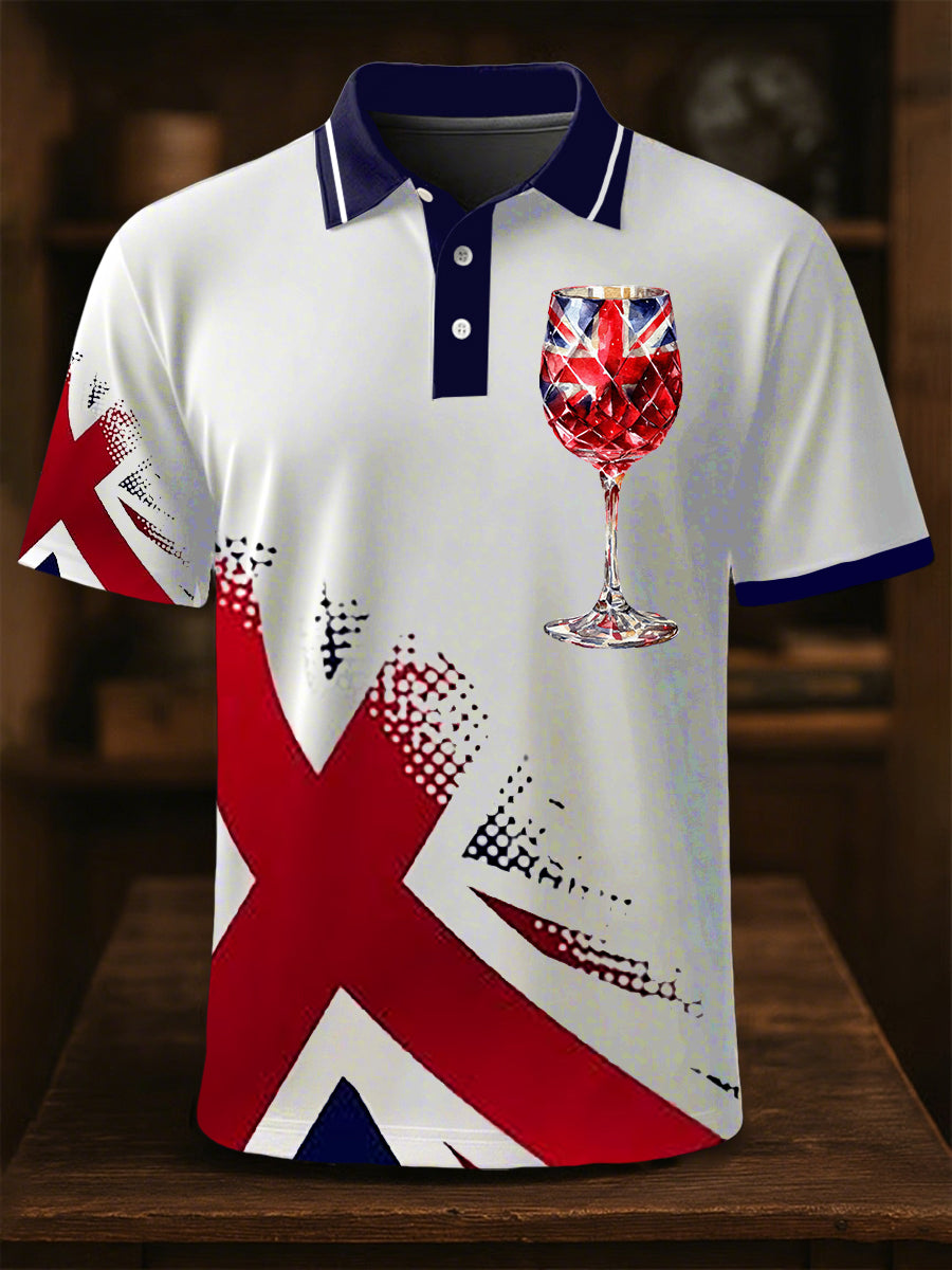 Men's Union Jack Wine Glass Short Sleeve Shirt