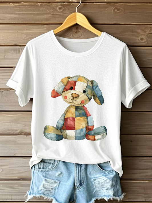 Women's Patchwork Art Dog Print T-Shirt