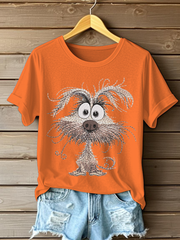 Women's Dog Embroidery Printed Casual T-Shirt
