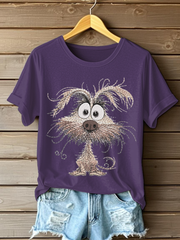Women's Dog Embroidery Printed Casual T-Shirt