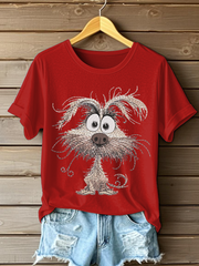 Women's Dog Embroidery Printed Casual T-Shirt