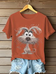 Women's Dog Embroidery Printed Casual T-Shirt