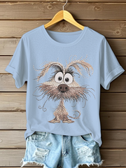 Women's Dog Embroidery Printed Casual T-Shirt