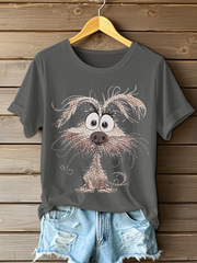 Women's Dog Embroidery Printed Casual T-Shirt