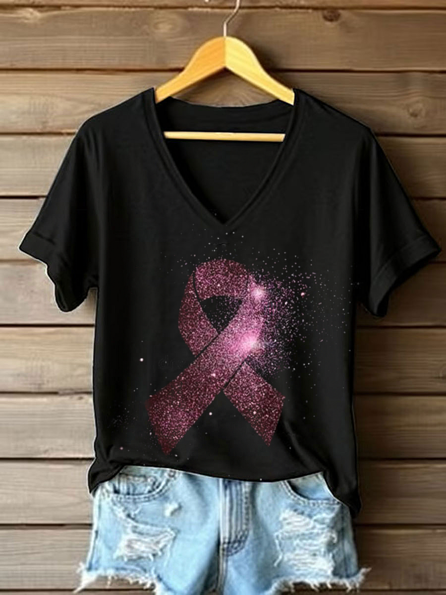 Camiseta informal con estampado de concienciación sobre el cáncer de mama para mujer