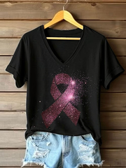 Camiseta informal con estampado de concienciación sobre el cáncer de mama para mujer
