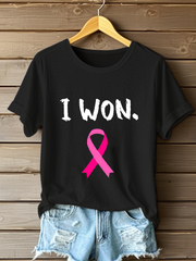 Camiseta informal con estampado de lazo rosa para mujer sobre la concienciación del cáncer de mama