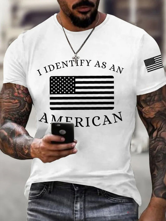 Men's I Identify As An American USA Flag Patriotic Gift Print Casual Tee