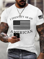 Men's I Identify As An American USA Flag Patriotic Gift Print Casual Tee