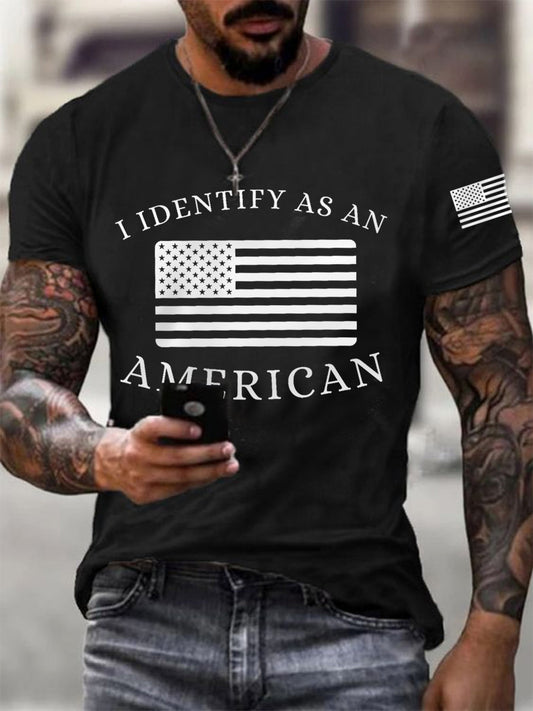 Men's I Identify As An American USA Flag Patriotic Gift Print Casual Tee