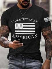 Men's I Identify As An American USA Flag Patriotic Gift Print Casual Tee