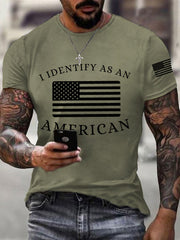 Men's I Identify As An American USA Flag Patriotic Gift Print Casual Tee