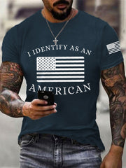 Men's I Identify As An American USA Flag Patriotic Gift Print Casual Tee