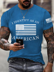 Men's I Identify As An American USA Flag Patriotic Gift Print Casual Tee