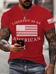 Men's I Identify As An American USA Flag Patriotic Gift Print Casual Tee