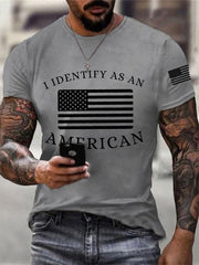 Men's I Identify As An American USA Flag Patriotic Gift Print Casual Tee