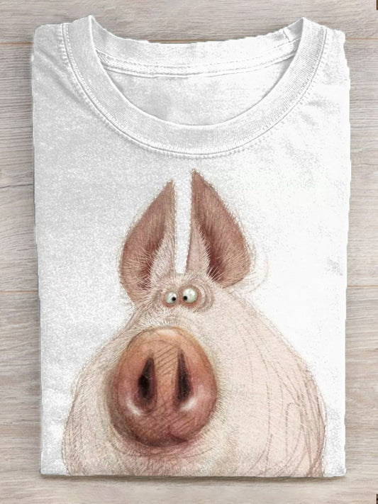 Women's Funny Pig Art Print Short Sleeve T-Shirt