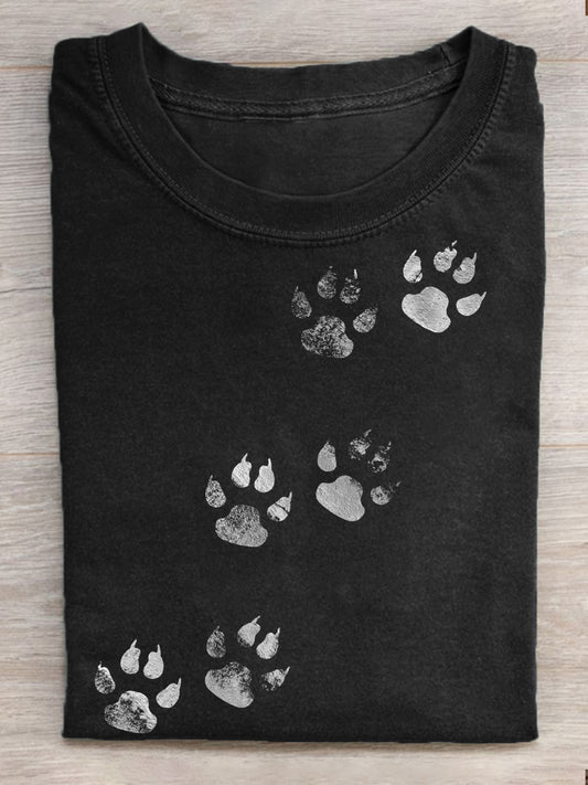 Women's Vintage Paw Print Washed T-Shirt