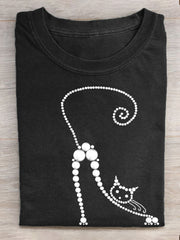 Women's Funny Cat Print Washed T-Shirt