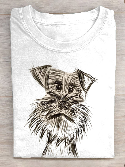 Women's Vintage Dog Art Print Short Sleeve T-Shirt
